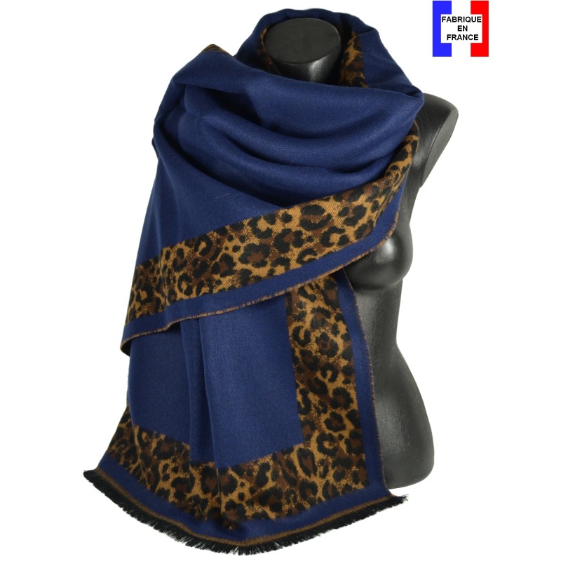 Châle Aiko bleu et panthère made in France