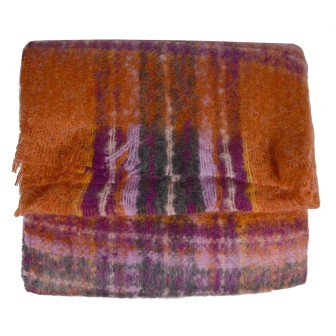 Châle mohair écossais orange et rose fabriqué en France