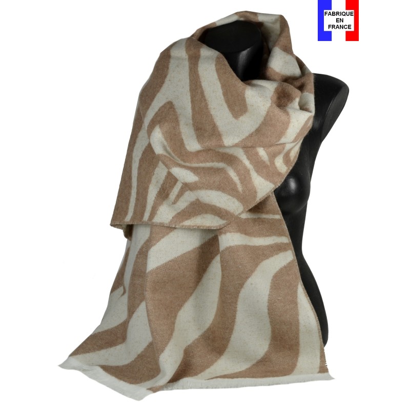 Châle acryl. laine Ambigü beige fabriqué en France