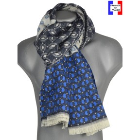 Echarpe homme merinos Victor bleue blanc
