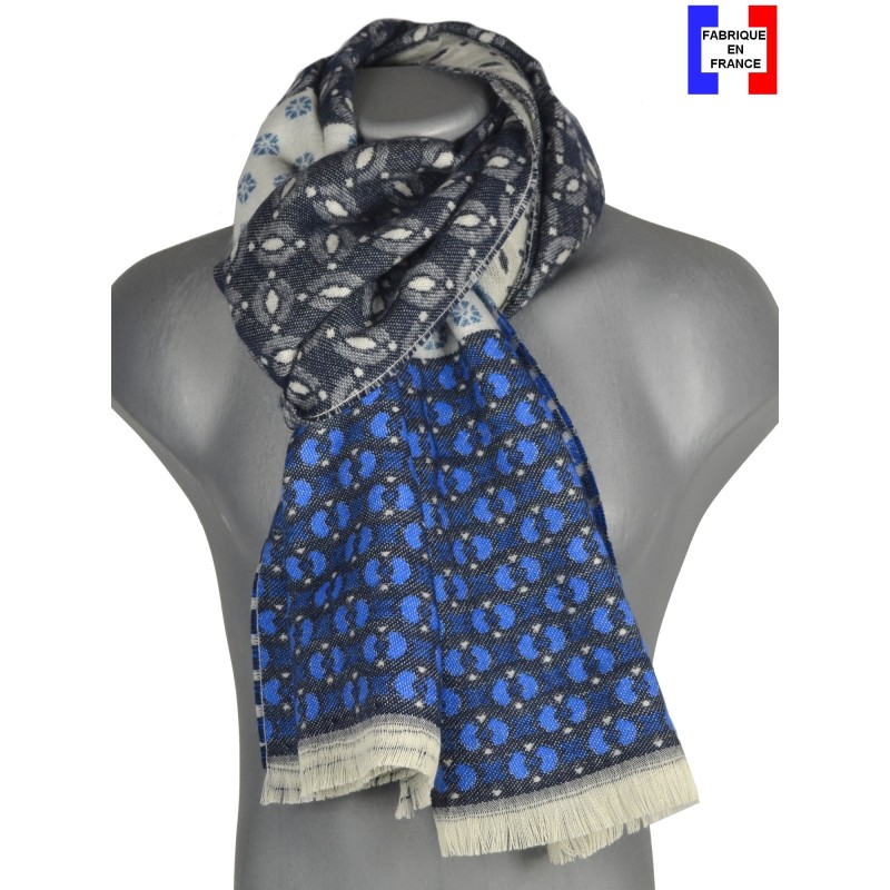 Echarpe homme merinos Victor bleue blanc