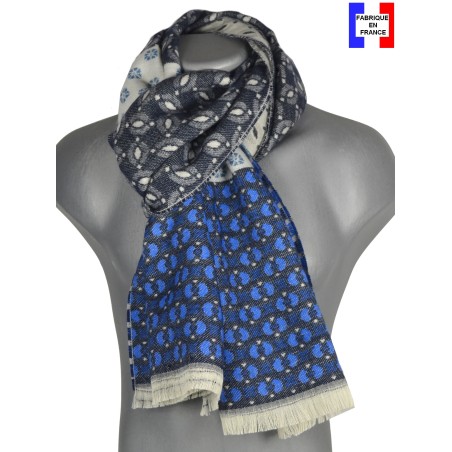 Echarpe homme merinos Victor bleue blanc