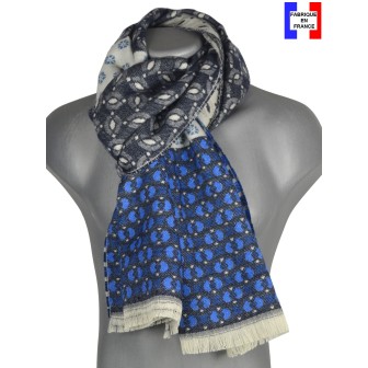 Echarpe homme merinos Victor bleue blanc