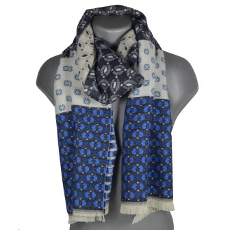 Echarpe homme merinos Victor bleue blanc