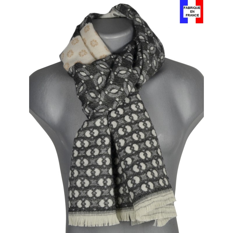 Echarpe homme merinos Victor noir beige Echarpe homme merinos Victor noir beige