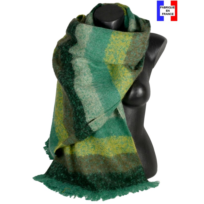 Châle mohair Marina rayé vert fabriqué en France