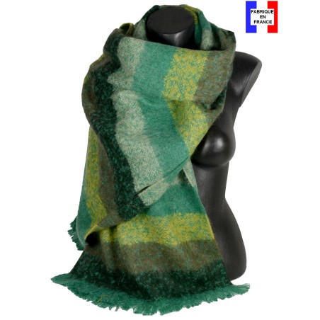 Châle mohair Marina rayé vert fabriqué en France