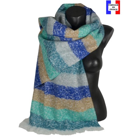 Châle mohair Marina rayé bleu fabriqué en France