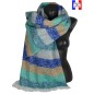 Châle mohair Marina rayé bleu fabriqué en France