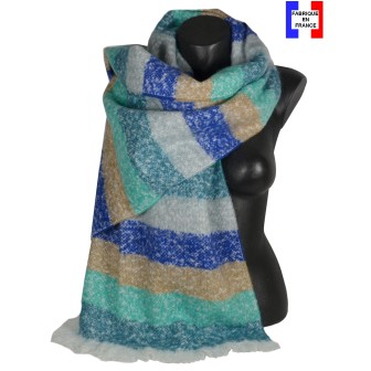 Châle mohair Marina rayé bleu fabriqué en France