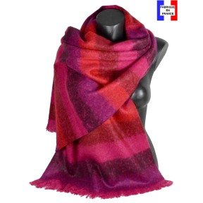 Châle mohair Marina rayé rose fabriqué en France