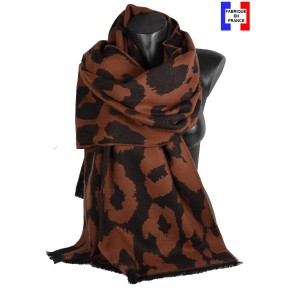 Châle acryl. laine Angola marron fabriqué en France
