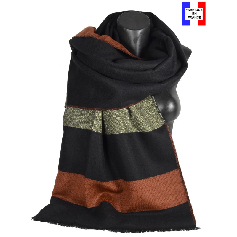Châle Abaca noir et orange made in France