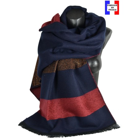 Châle Abaca bleu et bordeaux made in France