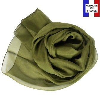 Foulard mousseline soie kaki fabriqué en France