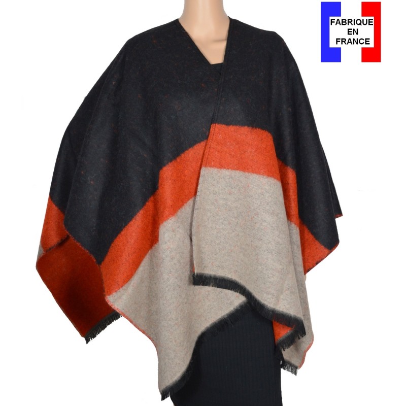 Poncho Alfa noir et orange made in France
