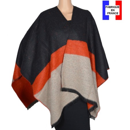Poncho Alfa noir et orange made in France