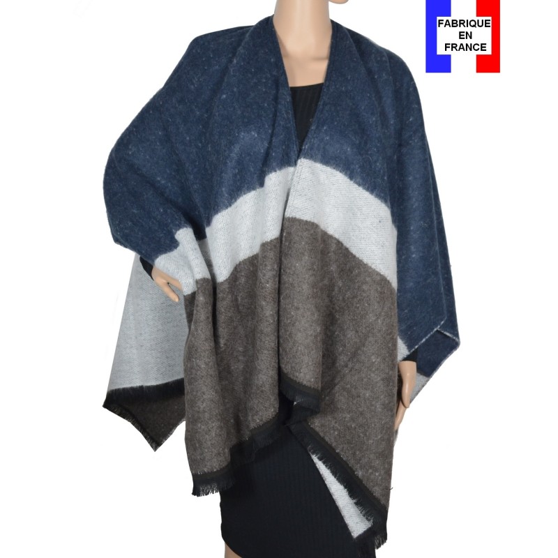 Poncho Alfa bleu et beige made in France