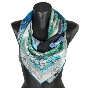 Carré en soie fleurs turquoise