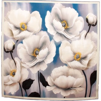 Carré en soie grandes fleurs blanches