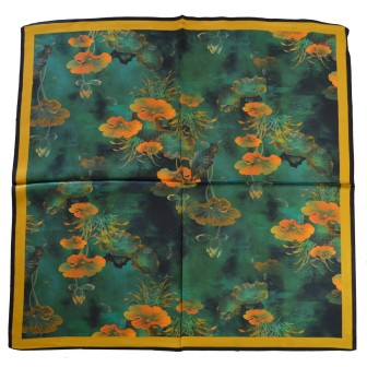 Carré soie 65cm vert et orange