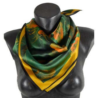 Carré soie 65cm vert et orange