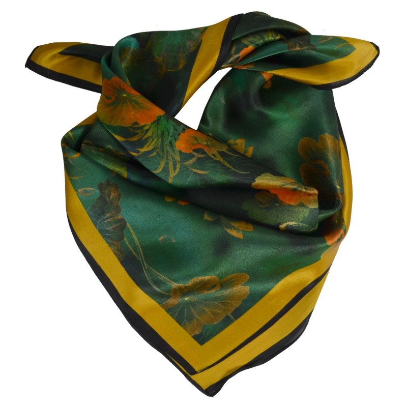 Carré soie 65cm vert et orange