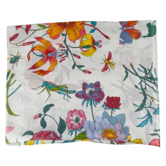 Grand carré de soie fleurs fond blanc