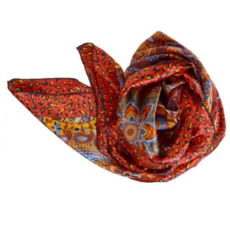 Grand carré de soie paisley orange