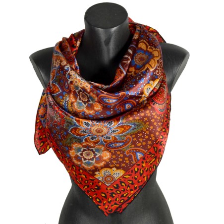 Grand carré de soie paisley orange