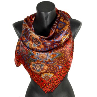 Grand carré de soie paisley orange