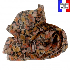 Foulard en soie Puzzle marron fabriqué en France