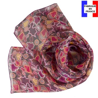 Foulard en soie puzzle rose fabriqué en France