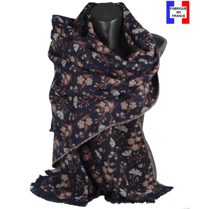 Châle coton Daphné noir marron made in France