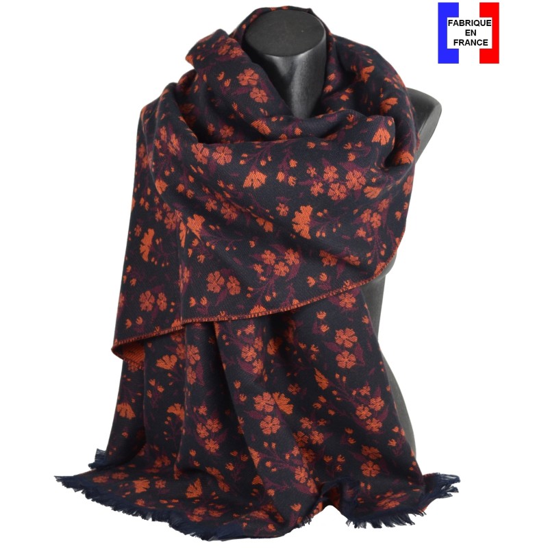 Châle coton Daphné noir rouge made in France