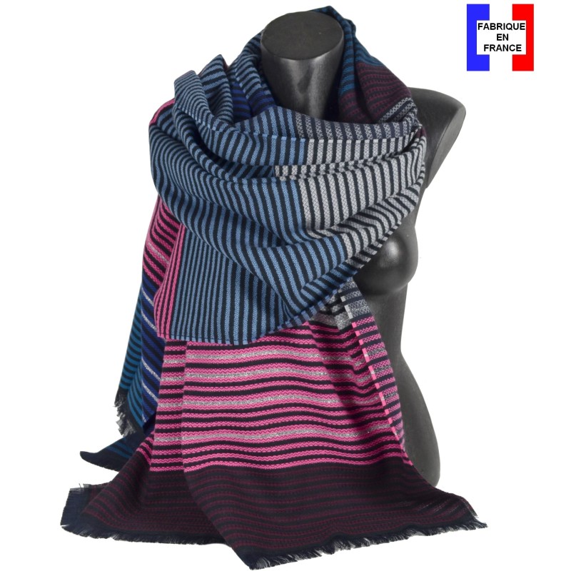 Châle coton Dancing bleu et rose made in France