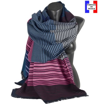 Châle coton Dancing bleu et rose made in France