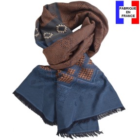 Echarpe mérinos et soie Santiag bleue