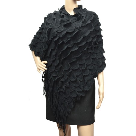 Poncho uni à franges gris