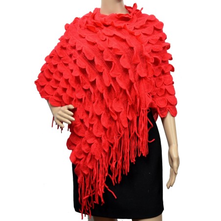 Poncho uni à franges gris