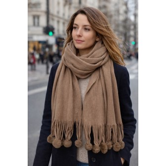 Echarpe taupe 20 pompons