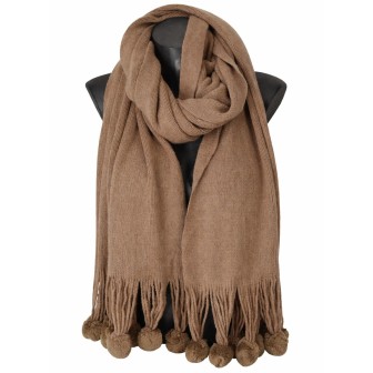 Echarpe taupe 20 pompons
