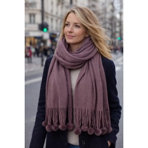 Echarpe violine 20 pompons