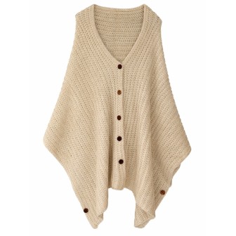 Poncho tricoté à boutons beige clair