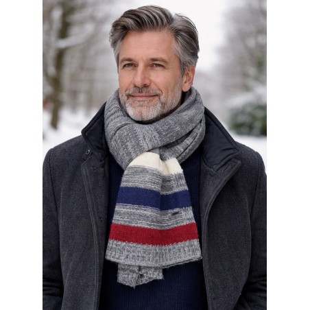 Echarpe homme rayée tricotée grise