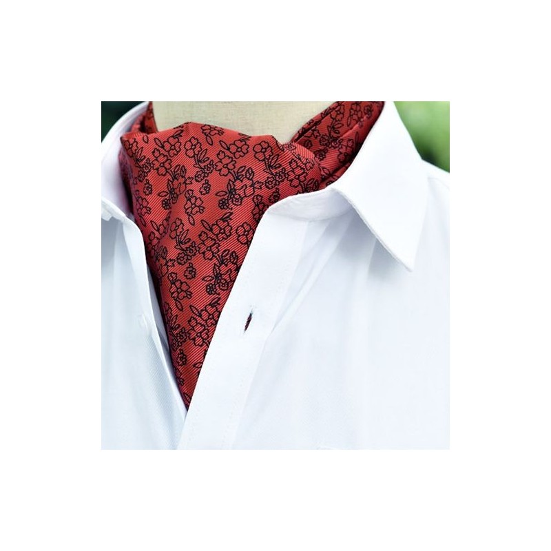 Foulard ascot à petites fleurs rouge