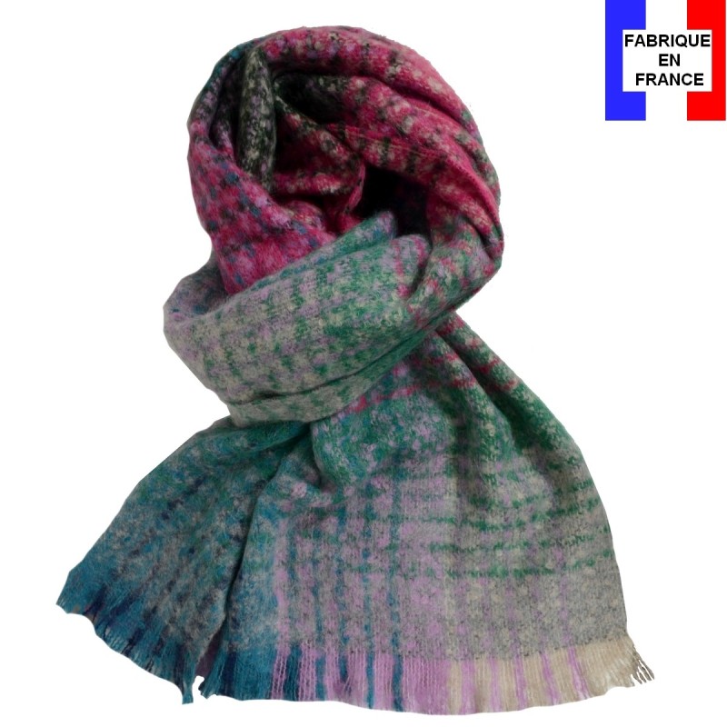 Echarpe mohair Margarita rose verte made in France