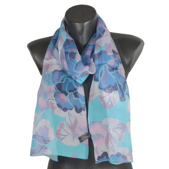 Foulard en soie pivoine bleu fabriqué en France