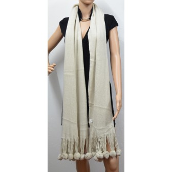 Longue écharpe beige à pompons