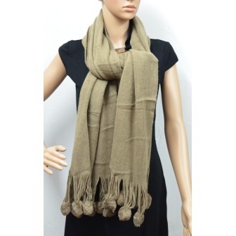 Longue écharpe beige à pompons